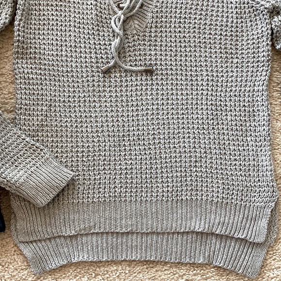 Grey Tie Front Knit Sweater - Picture 5 of 6